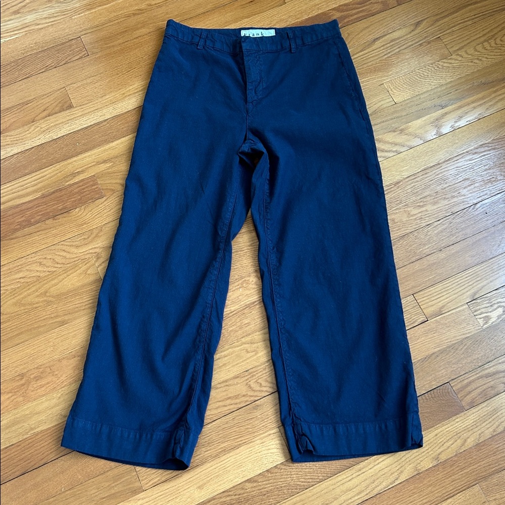 Frank & Eileen- Wexford Summer Navy Wide-Leg Linen/cotton Trousers - Picture 2 of 10